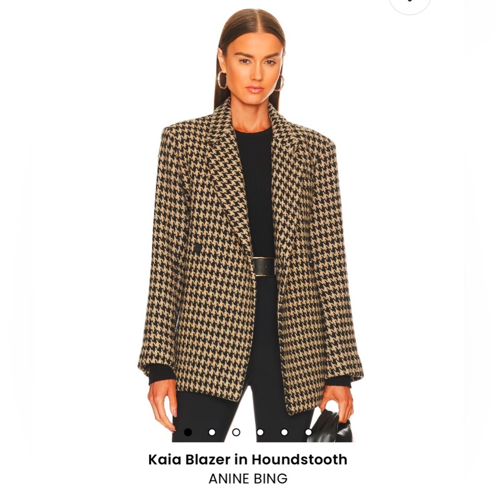 REVOLVE x ANINE BING KAIA TAN-BROWN & BLACK HOUNDSTOOTH BLAZER
